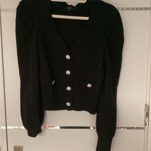 Express Black V-Neck Cardigan with Crystal Buttons